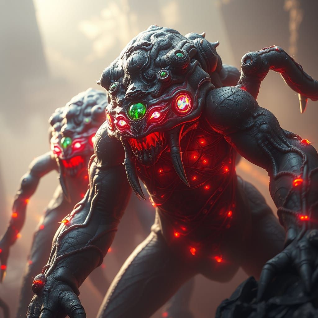 Webbed Golems with Spider Features in Fantastical Colors