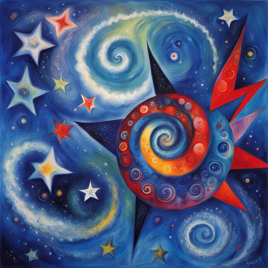 Chagall-Inspired Nebula with Flowing Stars