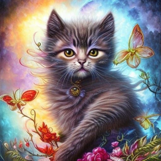 Arcane Kitten Goddess in Hyperdetailed Digital Art