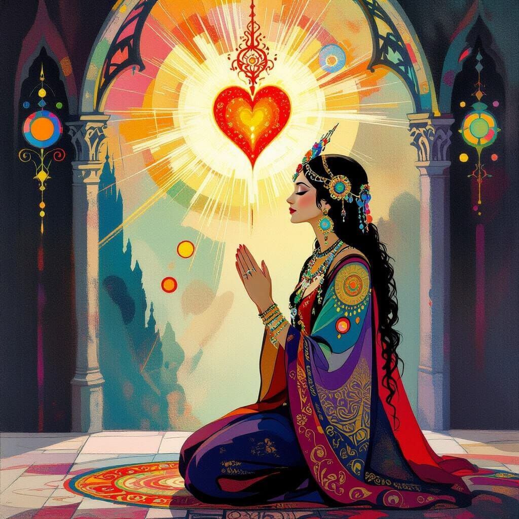 Mystical Woman in Gothic Setting, Kandinsky Style