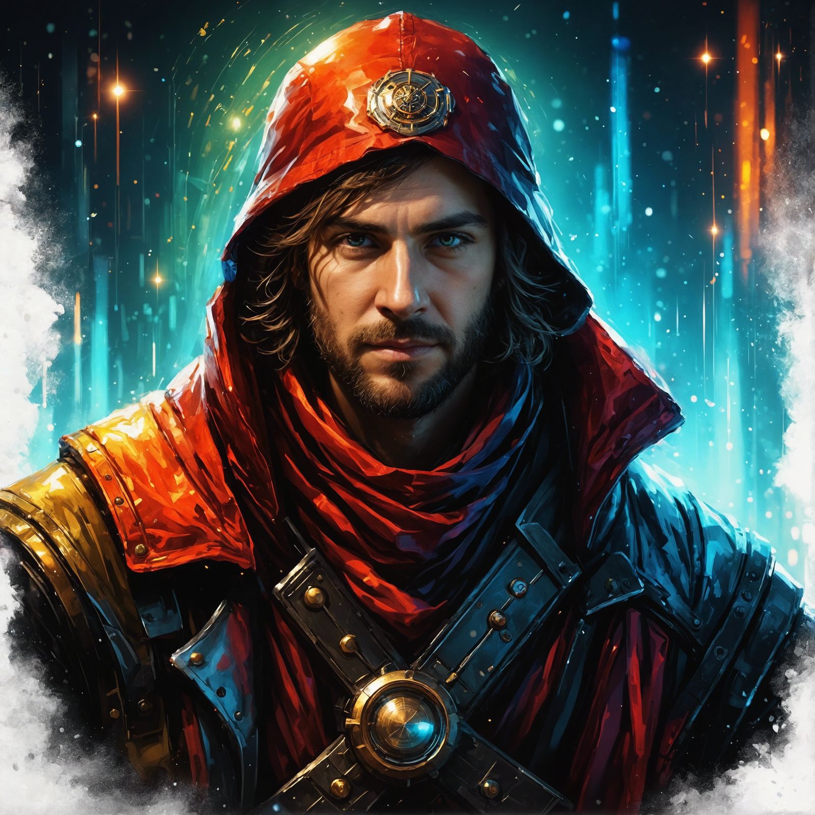 Vagabond with Bioluminescent Background in Fantasy Art Style