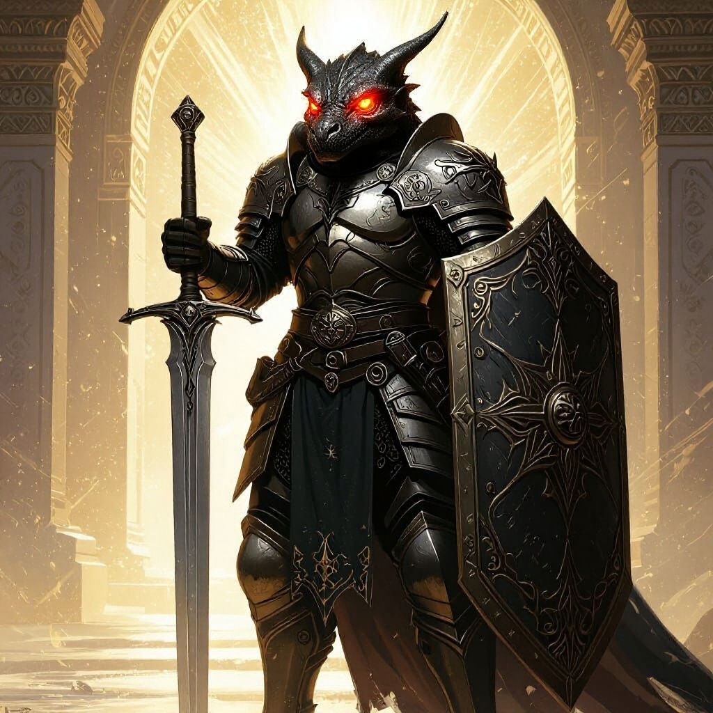 Dragonborn Paladin in Plate Armor in Holy Light