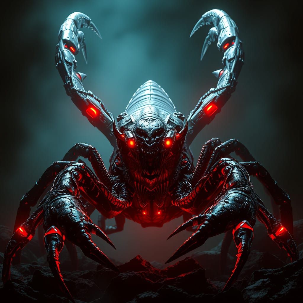 Cinematic Horror: Menacing Scorpion with Decepticon Face