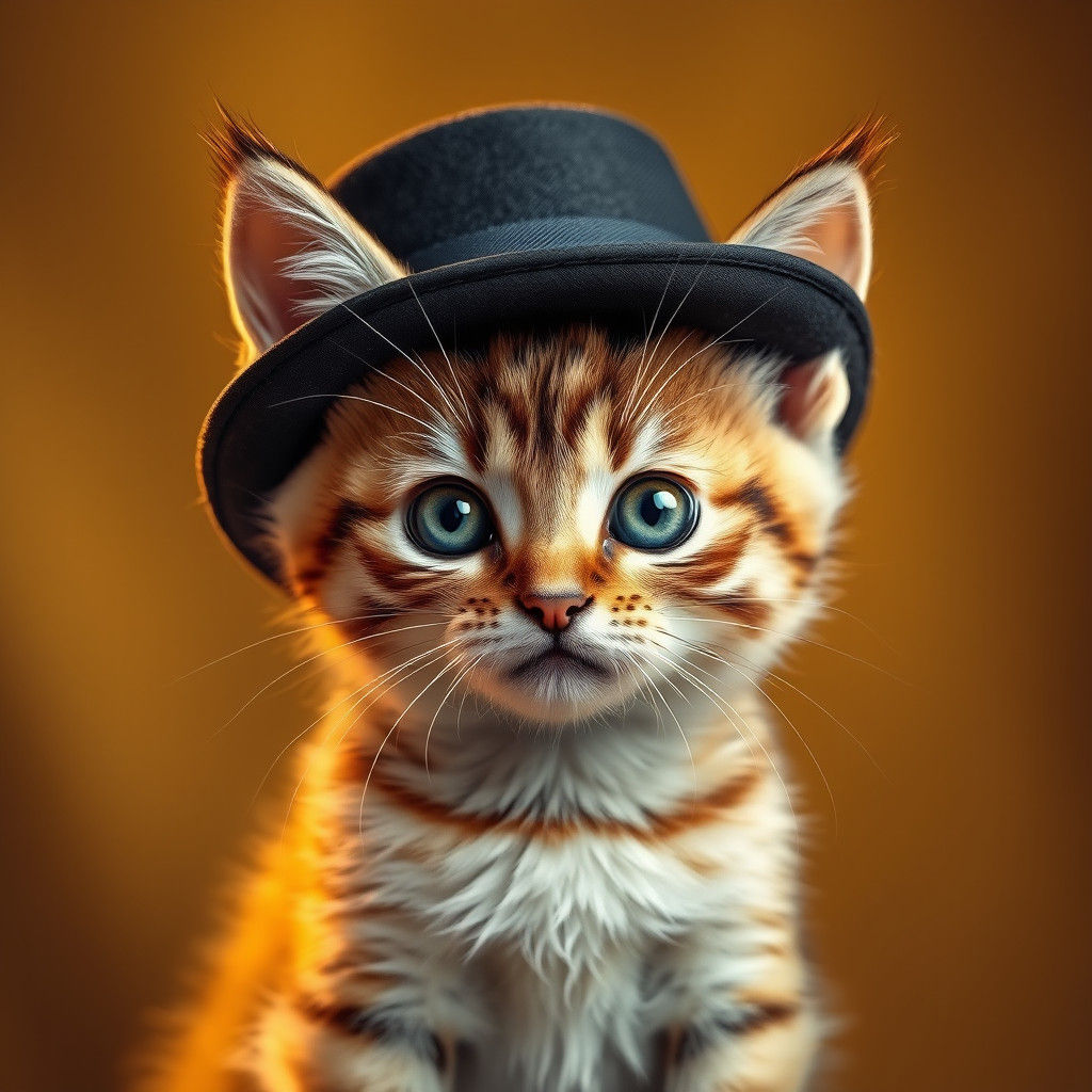 Kitten in Black Hat: Photorealistic Close-Up