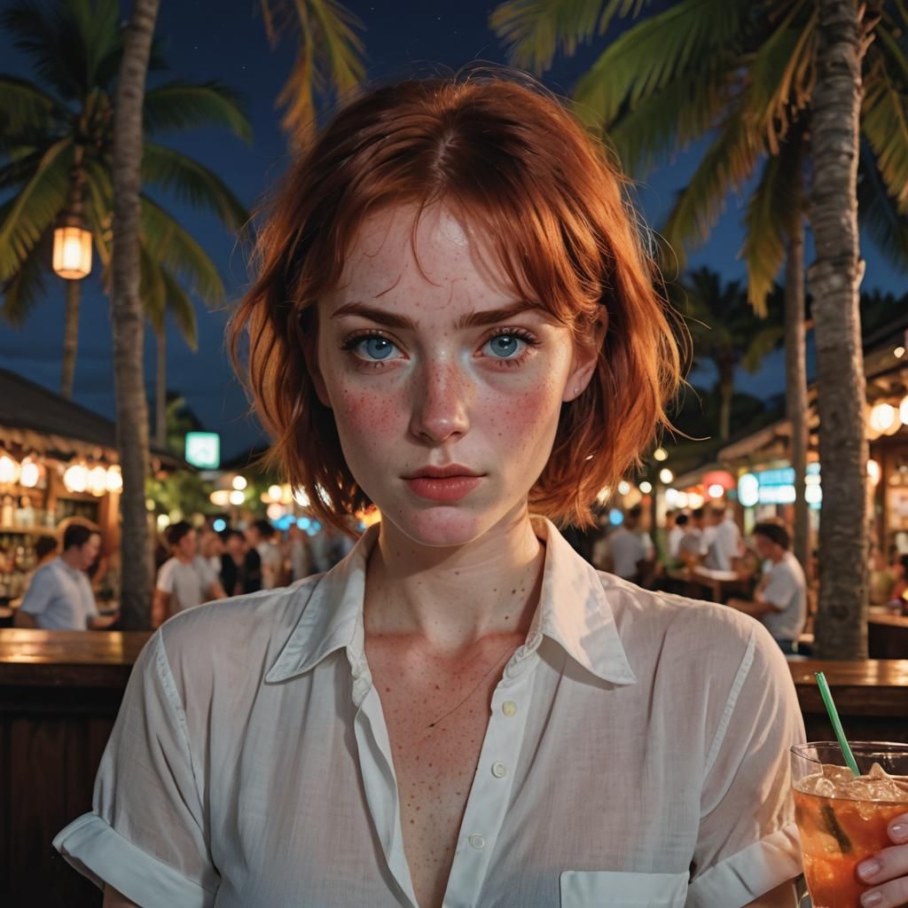 Irish Woman in Tropical Bar with Anime Eyes
