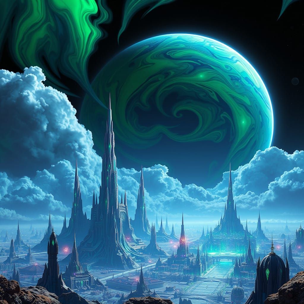 Galactic Metropolis Unfolds Under Starry Skies