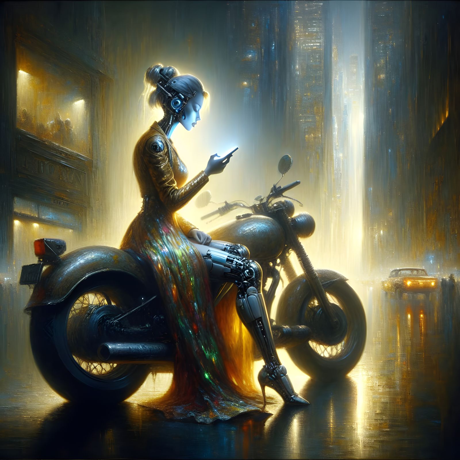 Cyberpunk Woman Enveloped in City Lights