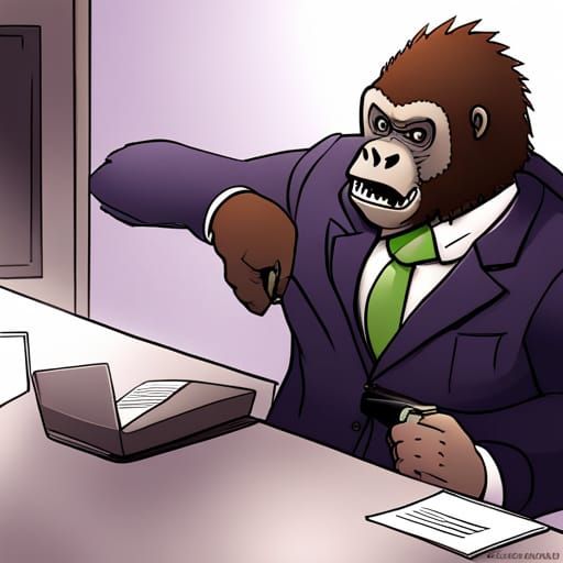 Gorilla Boss: Anime-Style Office Scene