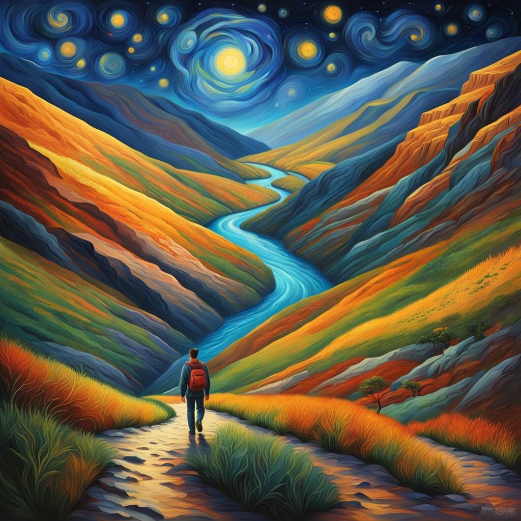 Colorful Mountain Path in Expressionist Style