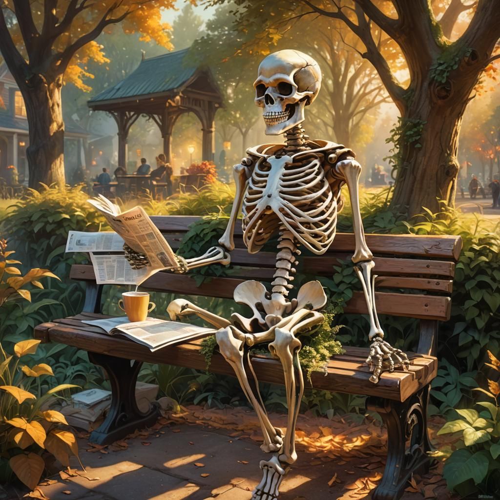 Skeleton Enjoying Coffee: Digital Concept Art
