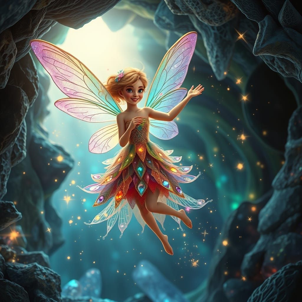 Bioluminescent Sprite with Dragonfly Wings, Digital Matte Pa...