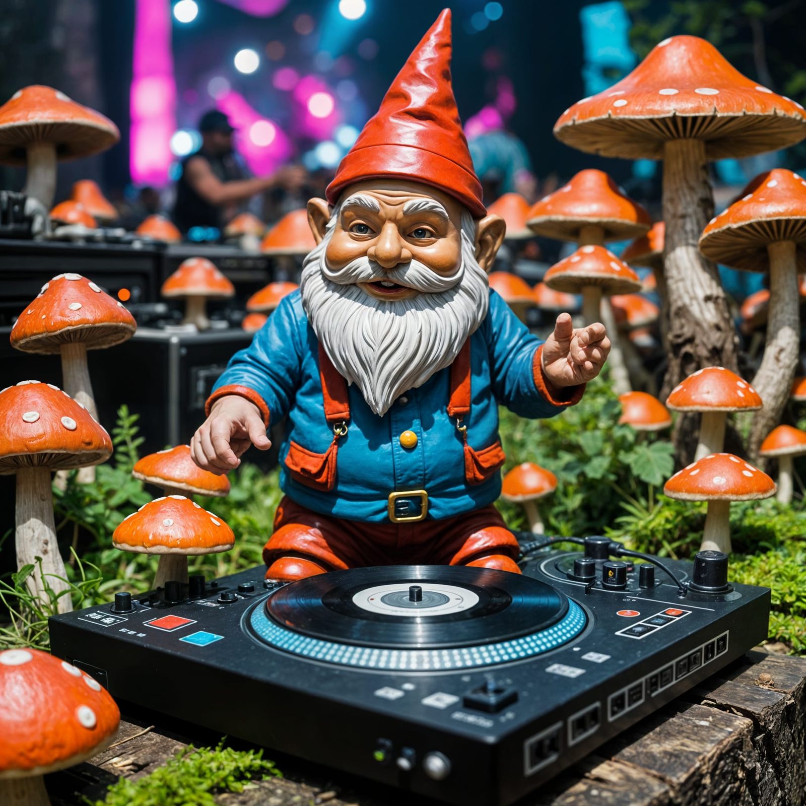 Garden Gnome DJ at a Mushroom Rave