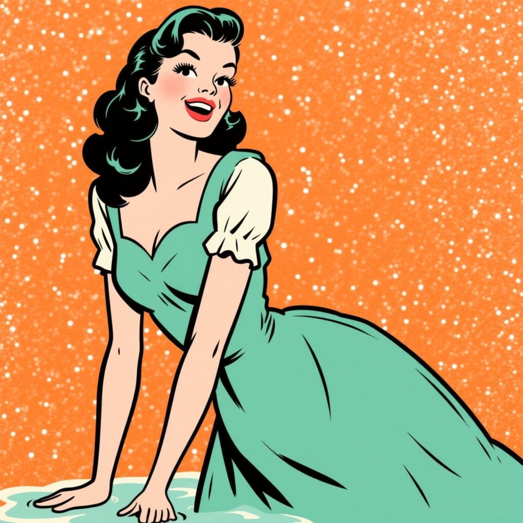 Retro Illustration: Whispers in Mint and Orange