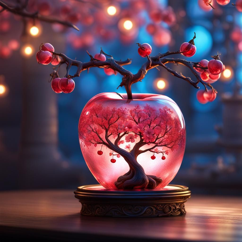 Frozen Cherry Blossom Tree in Glass Apple