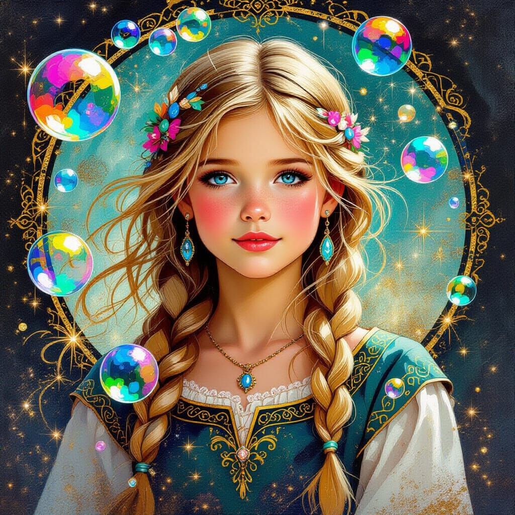 Viking Girl with Bubbles in Renaissance Style