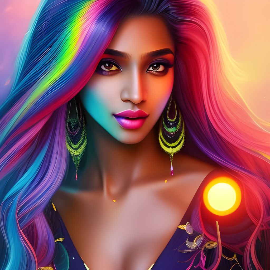 Neon-Haired South Asian Girl: Hyper-Realistic Fantasy Art