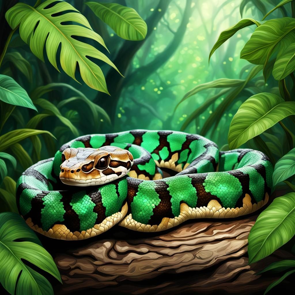 Emerald Boa Constrictor in Amazon Jungle