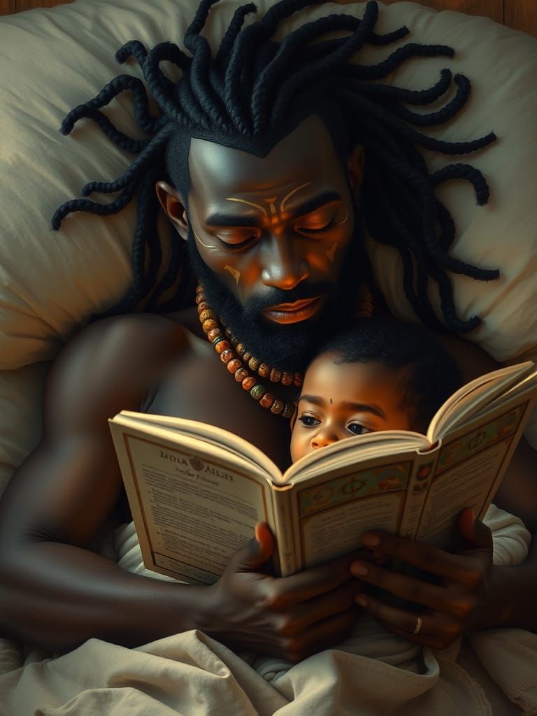 African Father and Child: Surrealist Cubist Art