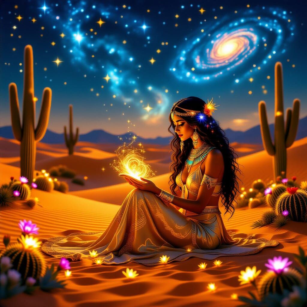 Desert Dreamweaver in Magical Oasis at Midnight