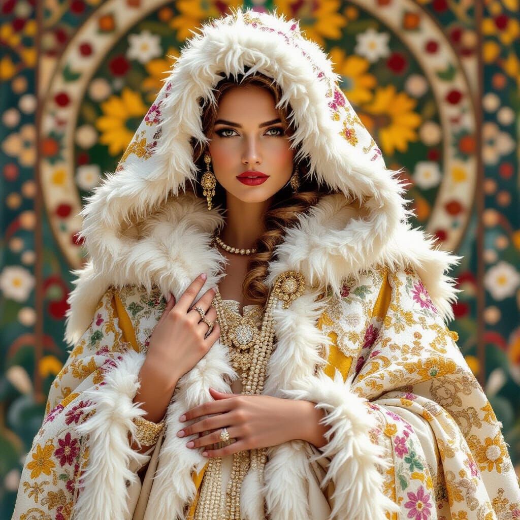 Romanian Queen in Art Nouveau Style Fur Cape