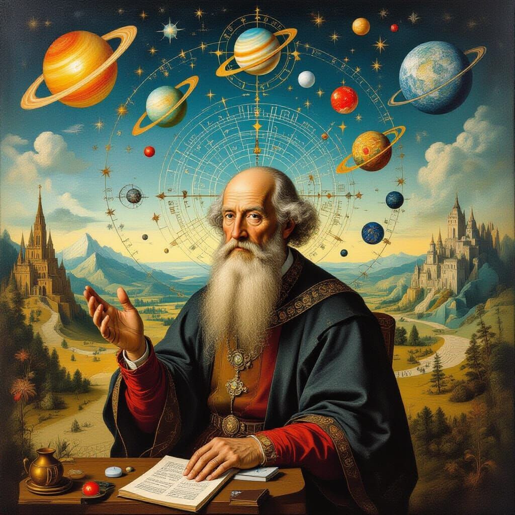 Surreal Mathematician in Dreamlike Landscape