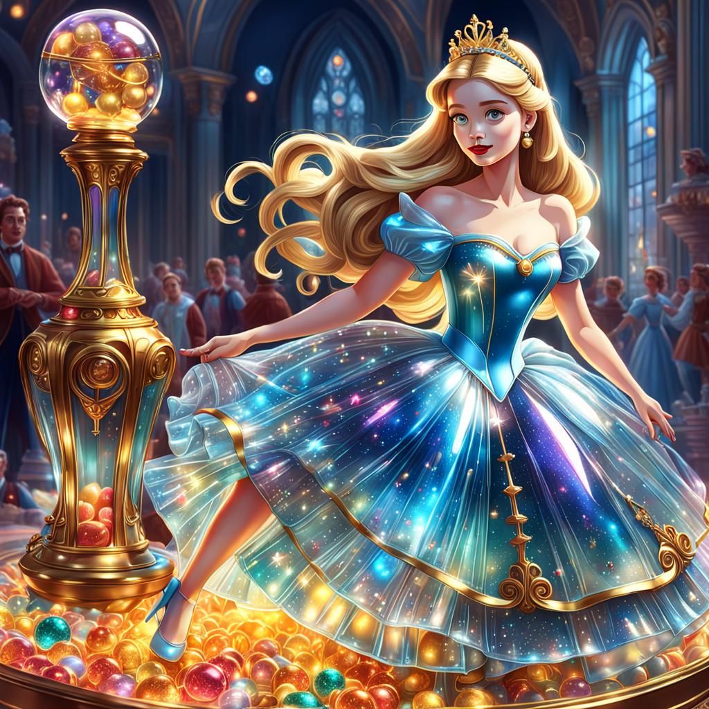Cinderella in Glass Dress: Candy Art Digital Illustration