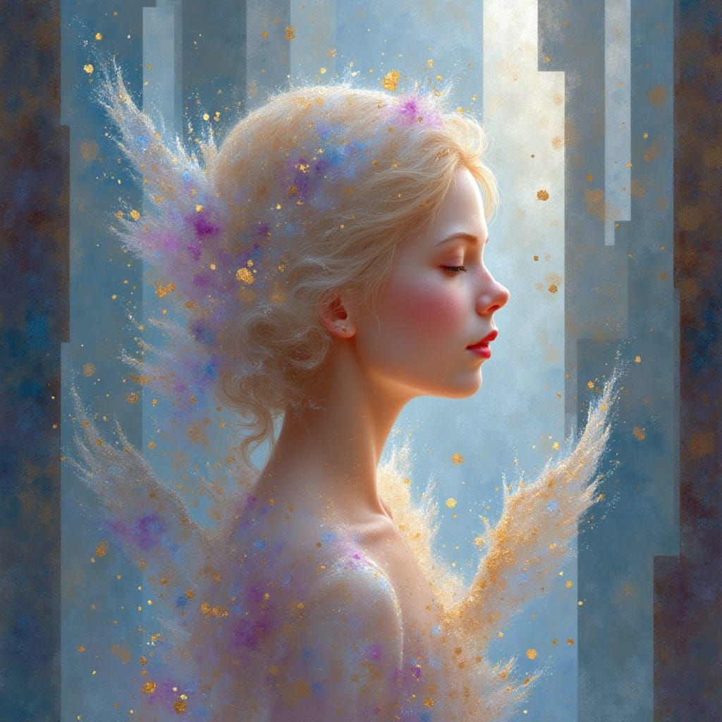 Celestial Cherub with Cosmic Glow in Digital Art Style