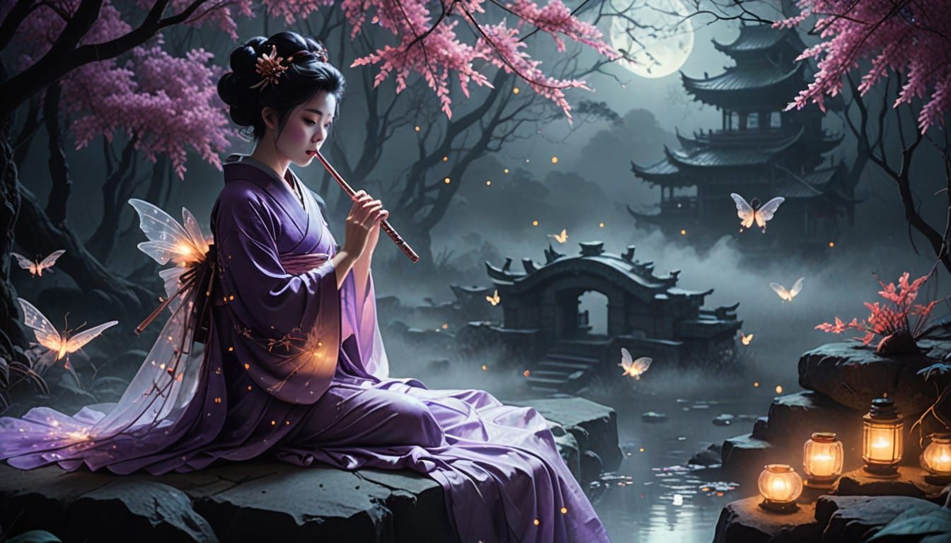 Geisha in Cybernetic Kimono, Surreal CGI Art