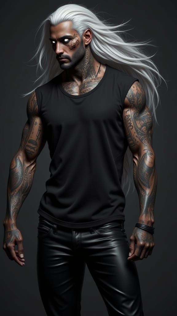 Mysterious Demon in Shadows, Silvery-White Hair and Mystical...