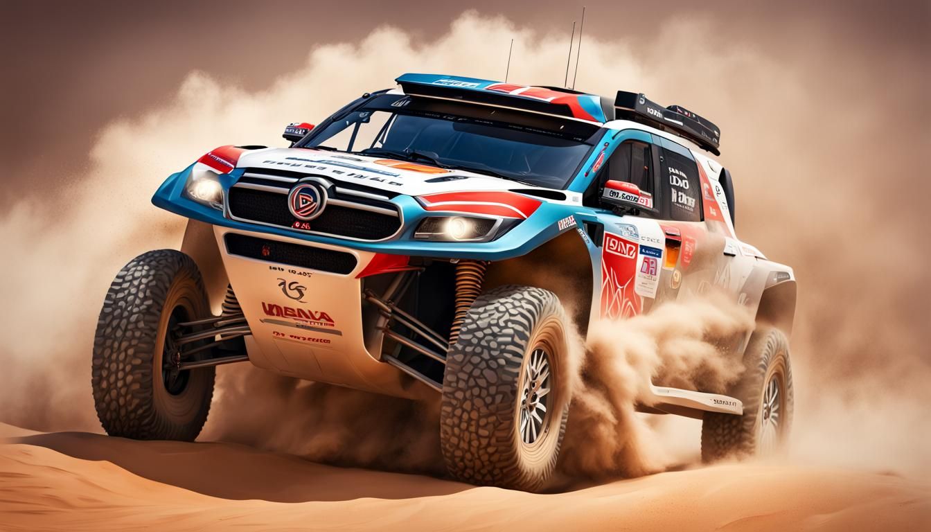 Dakar Rally Car in Desert Landscape