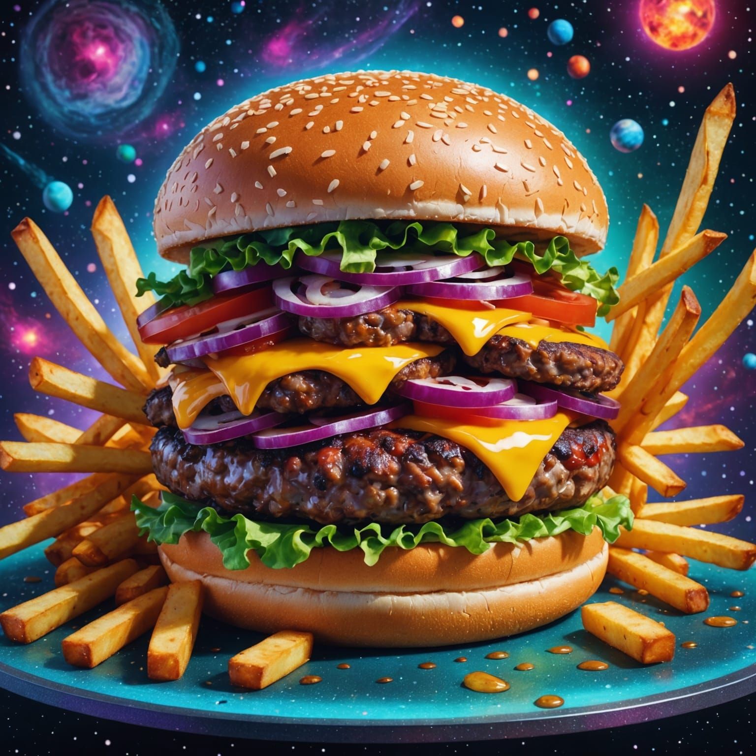 Burger and Fries Planet as Visionary Art