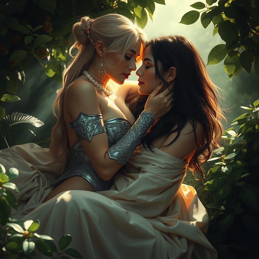 Ethereal Embrace: Elf and Human Love Scene