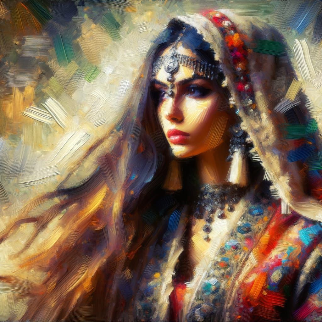 Vibrant Middle Eastern Beauty in Impressionistic Style