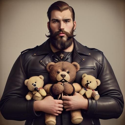 Gruff Men with Teddy Bears in Vintage Photo