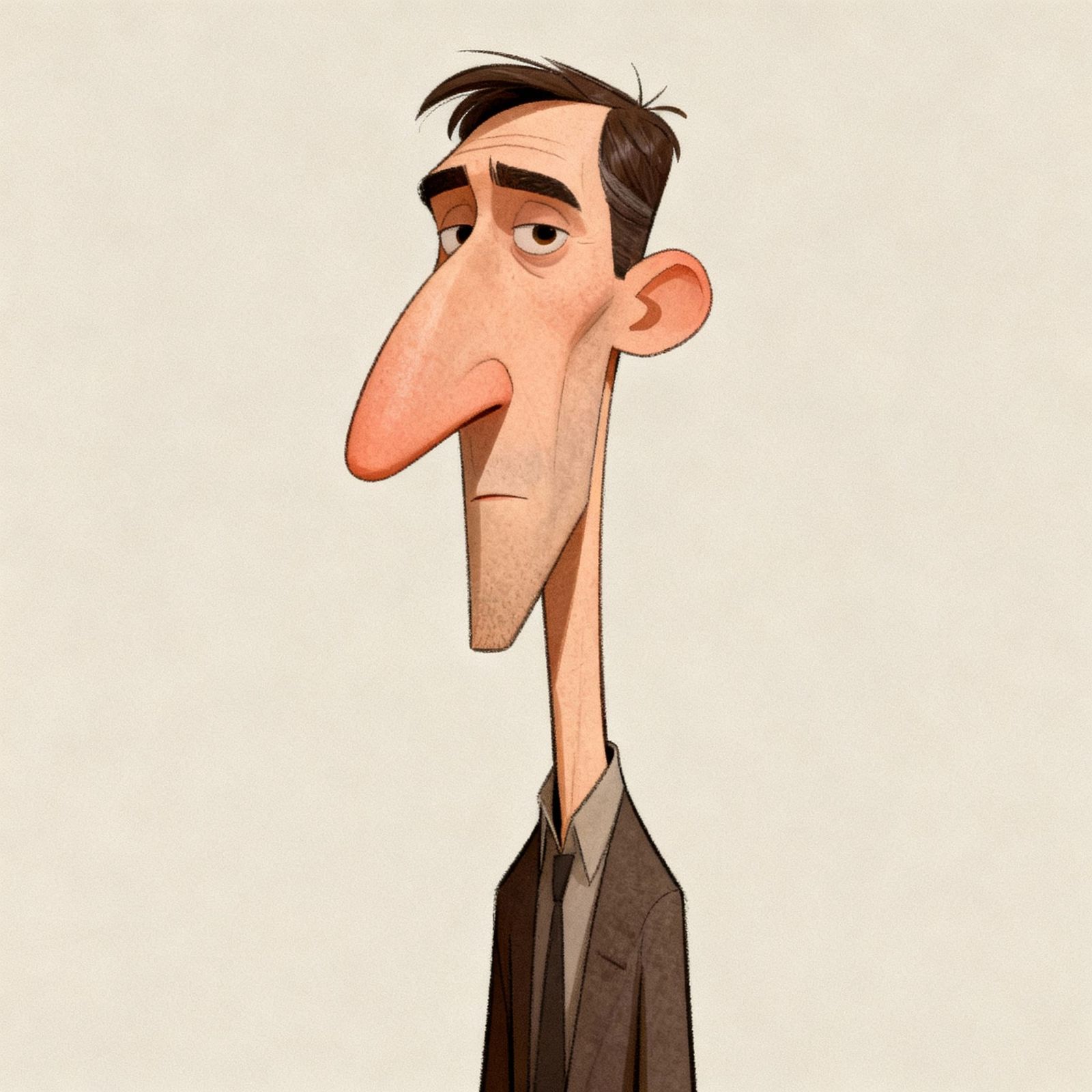Skinny Man with Large Nose in Cartoonish Realistic Style