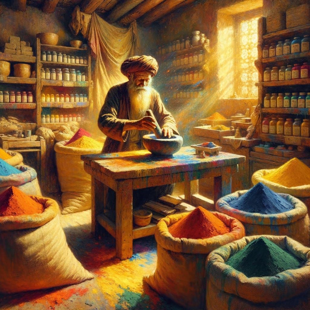 Master Artisan of Vibrant Colors in Cozy Workshop