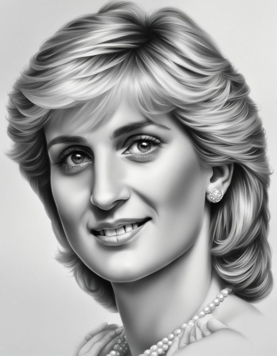 Princess Diana Portrait in Detailed Pencil Drawing Style