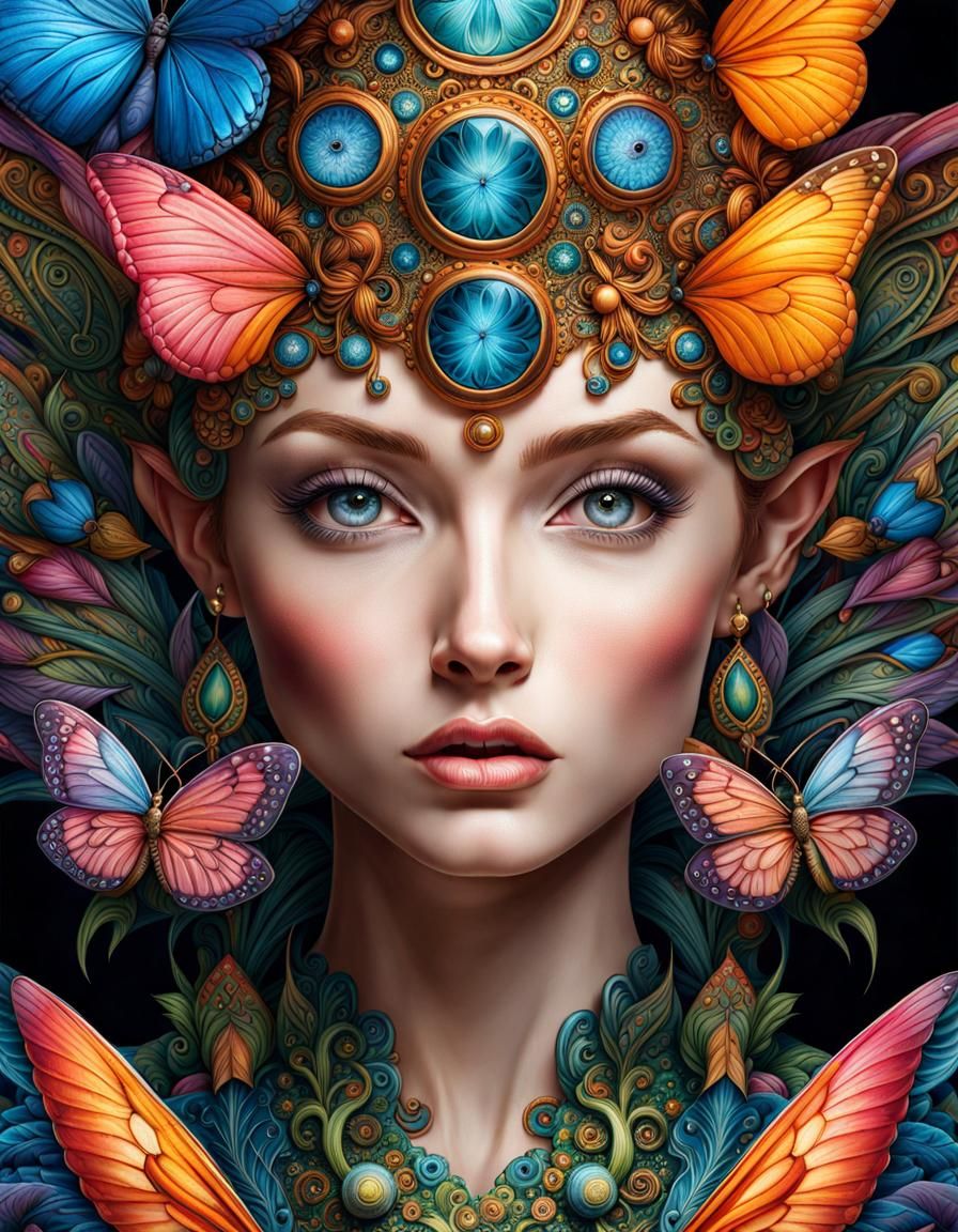 Detailed Fairy Portrait with Fantasy Creatures