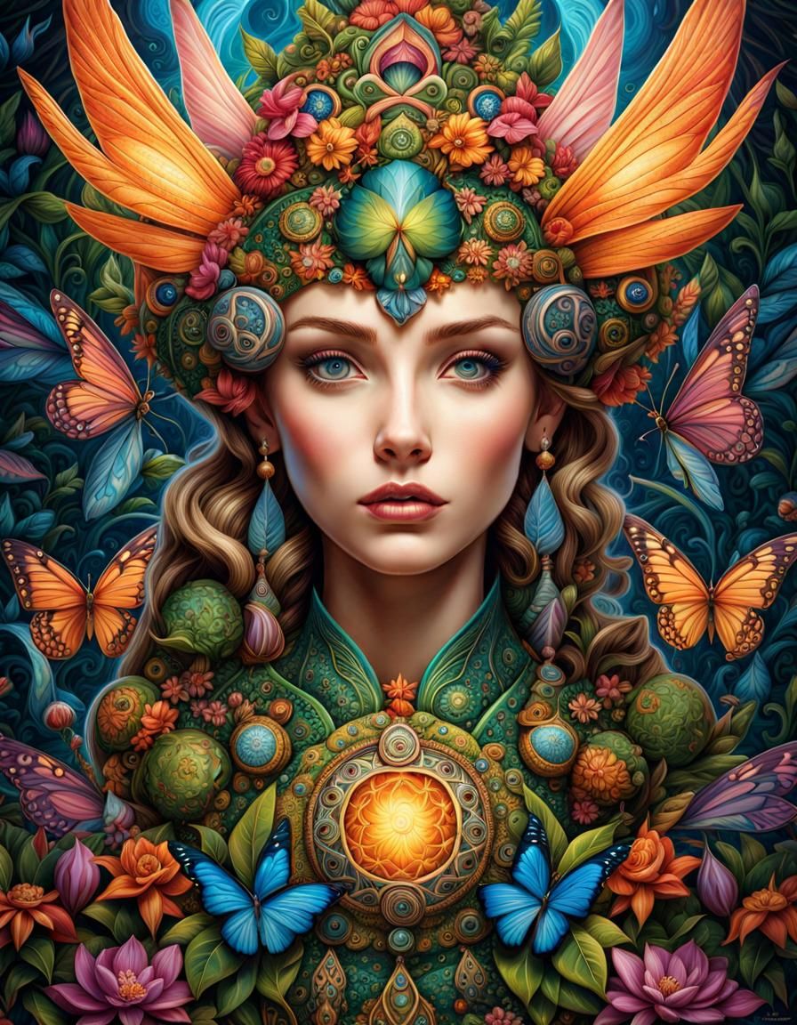 Detailed Fairy Portrait with Fantasy Creatures
