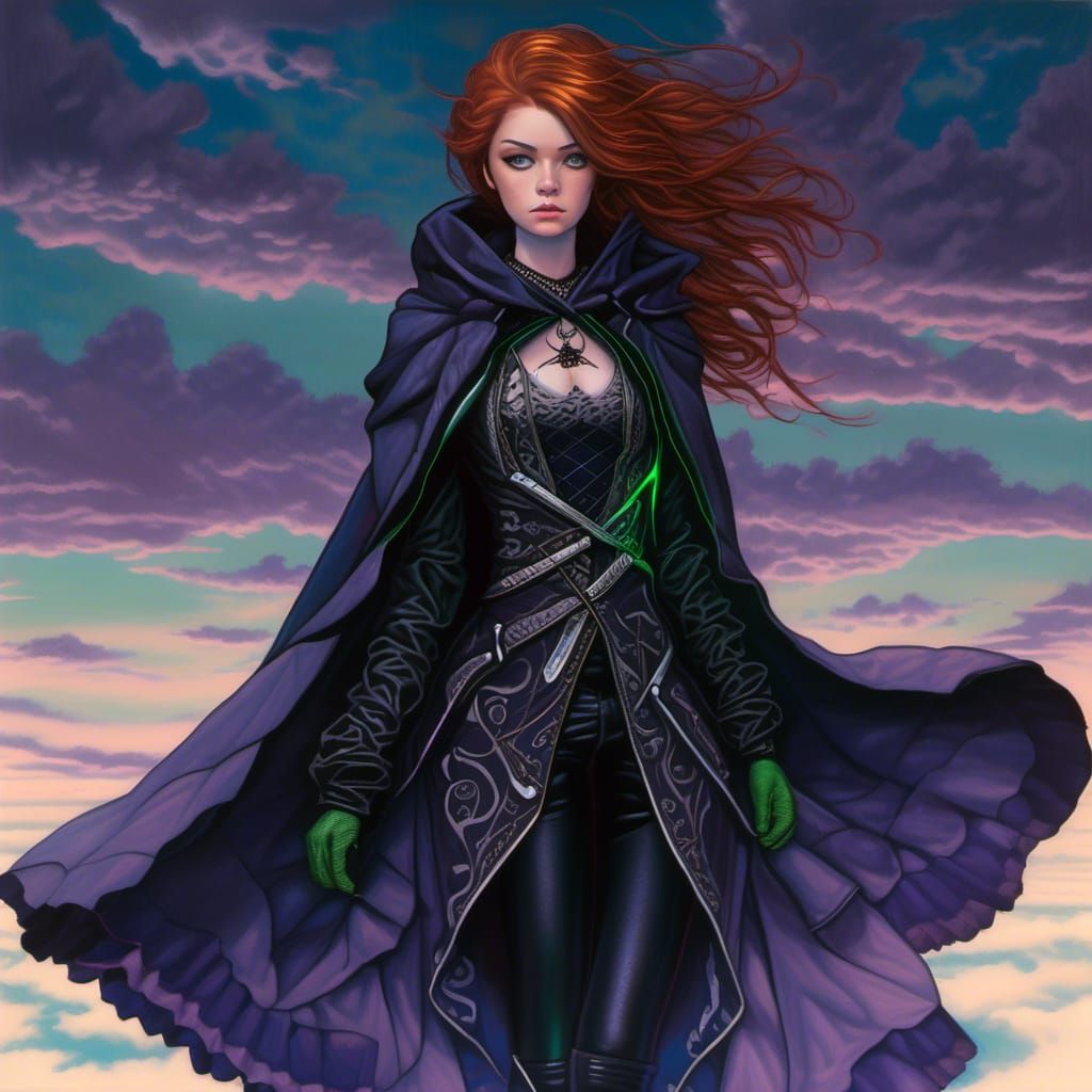 Gothic Woman in Silver and Black Cloak