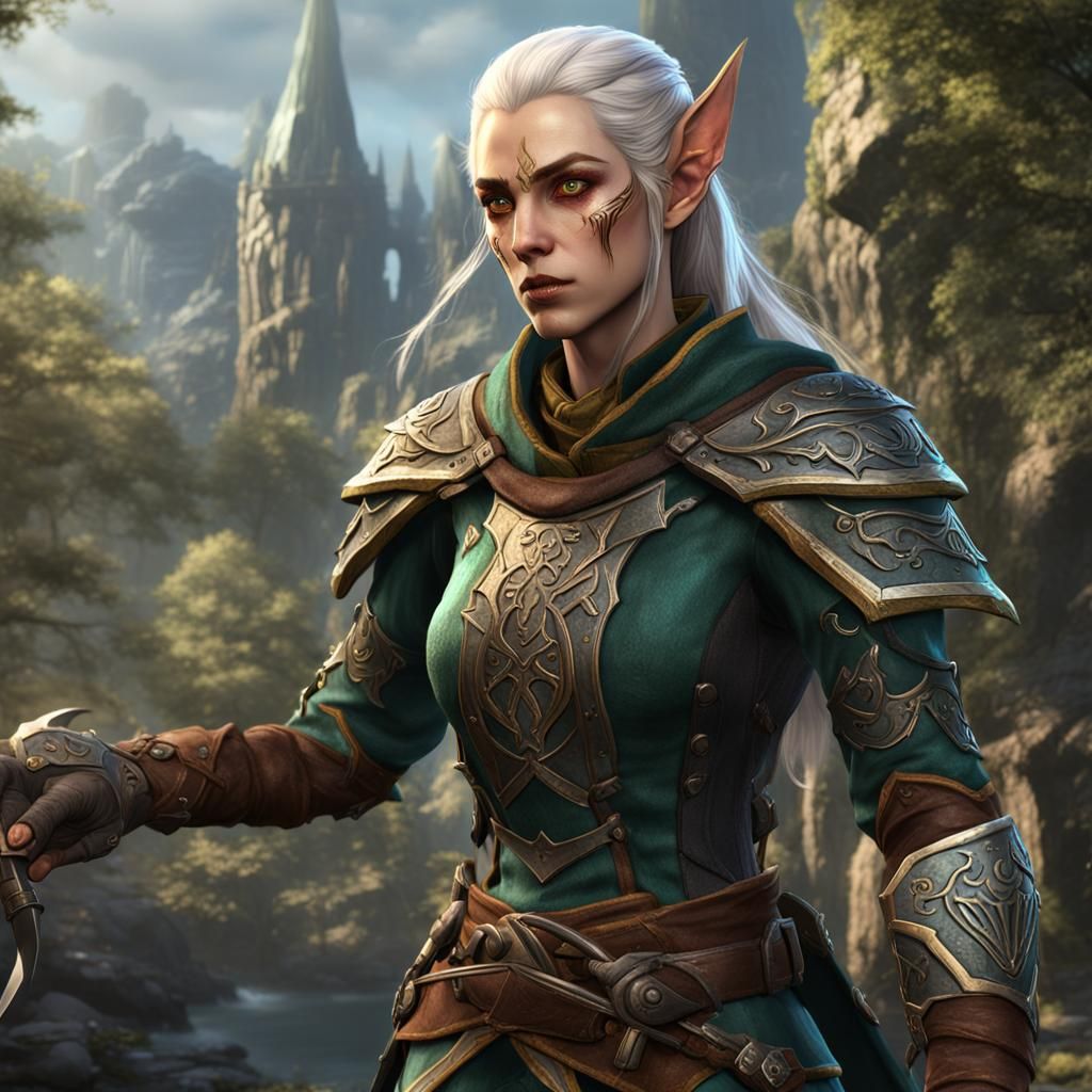 High Elf Rogue with Irish Features, Detailed Matte Painting