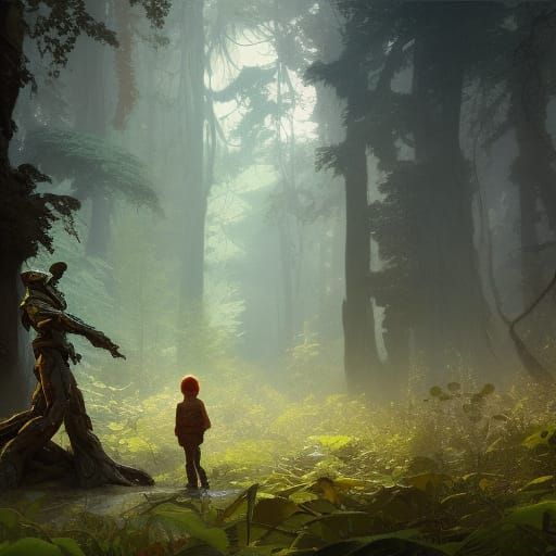 Boy and Companion Lost in Alien Forest