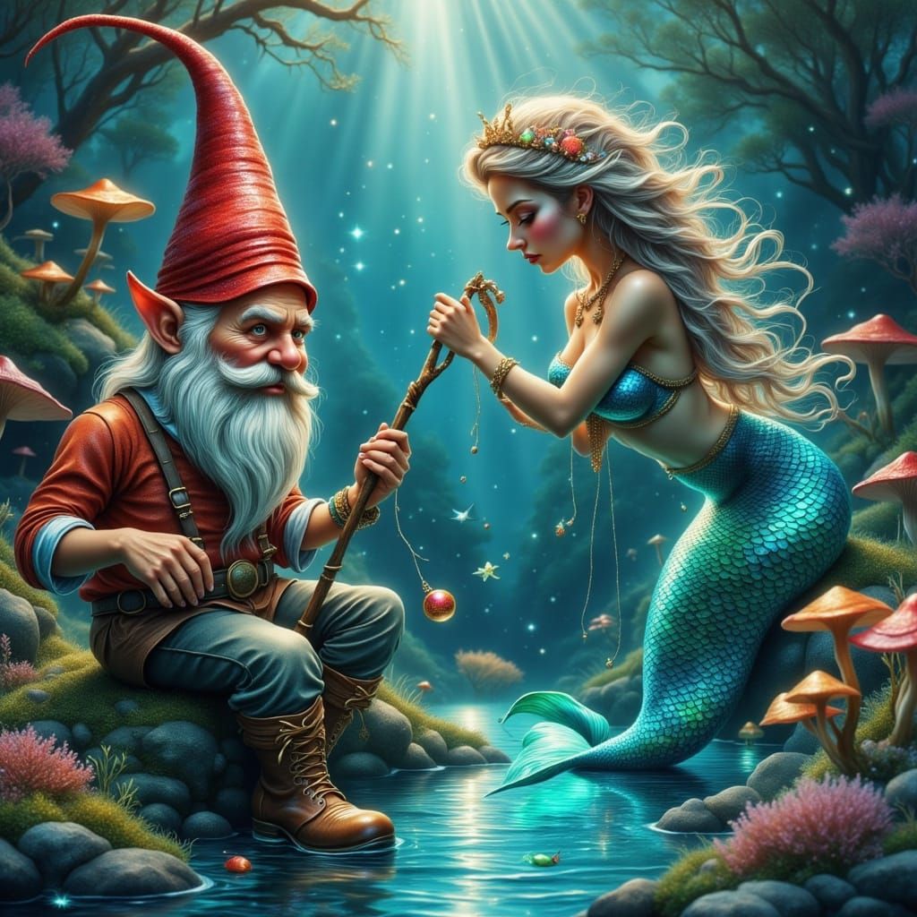 Angry Gnome Fishing Encounters Mystical Mermaid