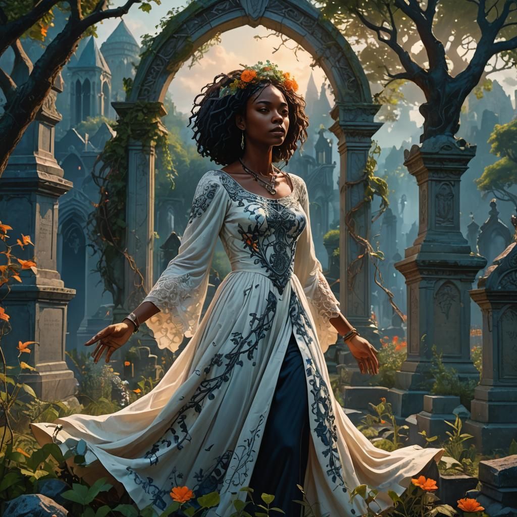 Ethereal Black Woman Rising from Grave, Fantasy Art