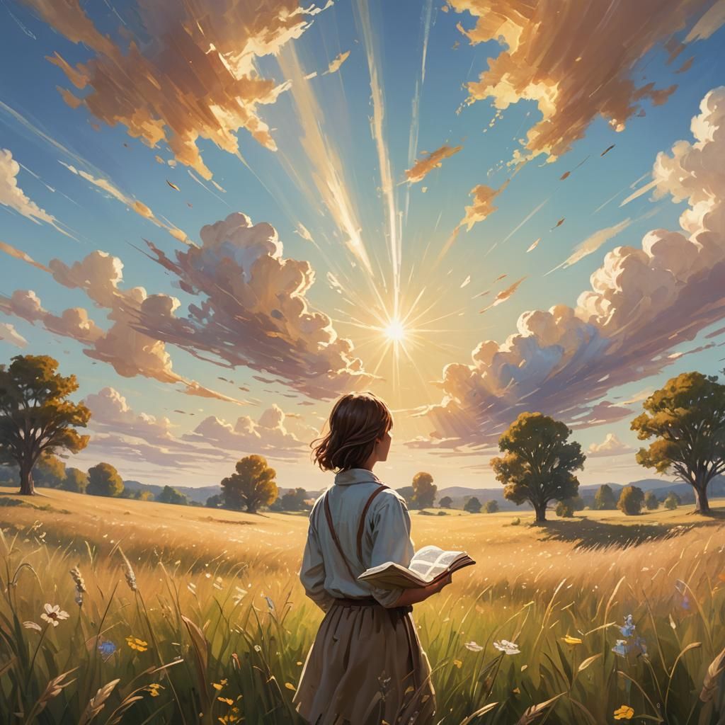 Person Reading in Meadow: Expressive Concept Art