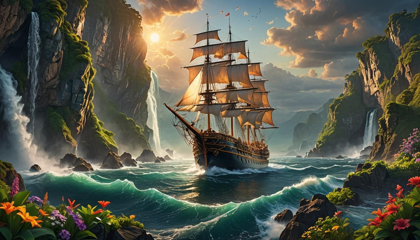 Sailing ship at the Edge of the World