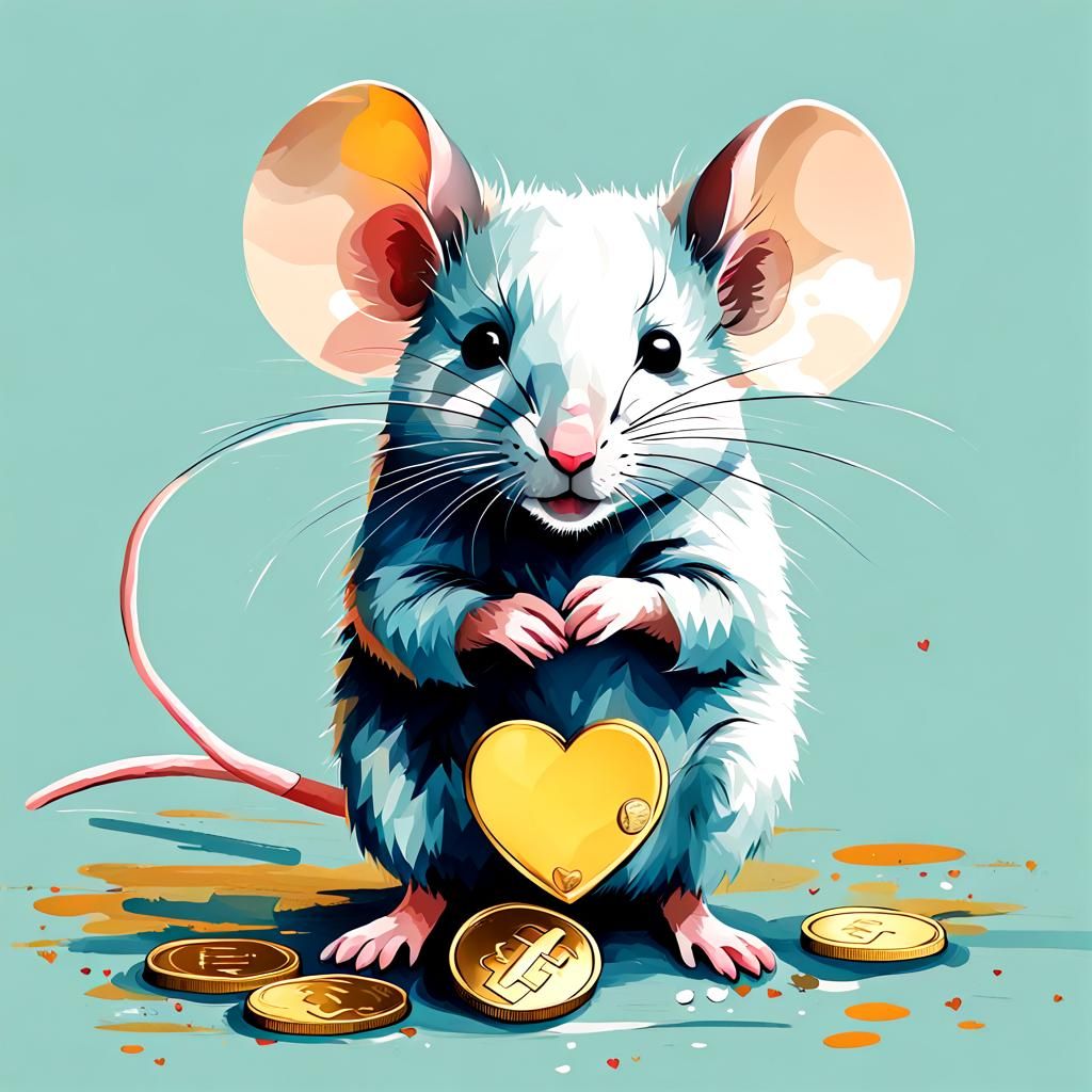 Cute Mouse with Heart Box in Abstract Art Style