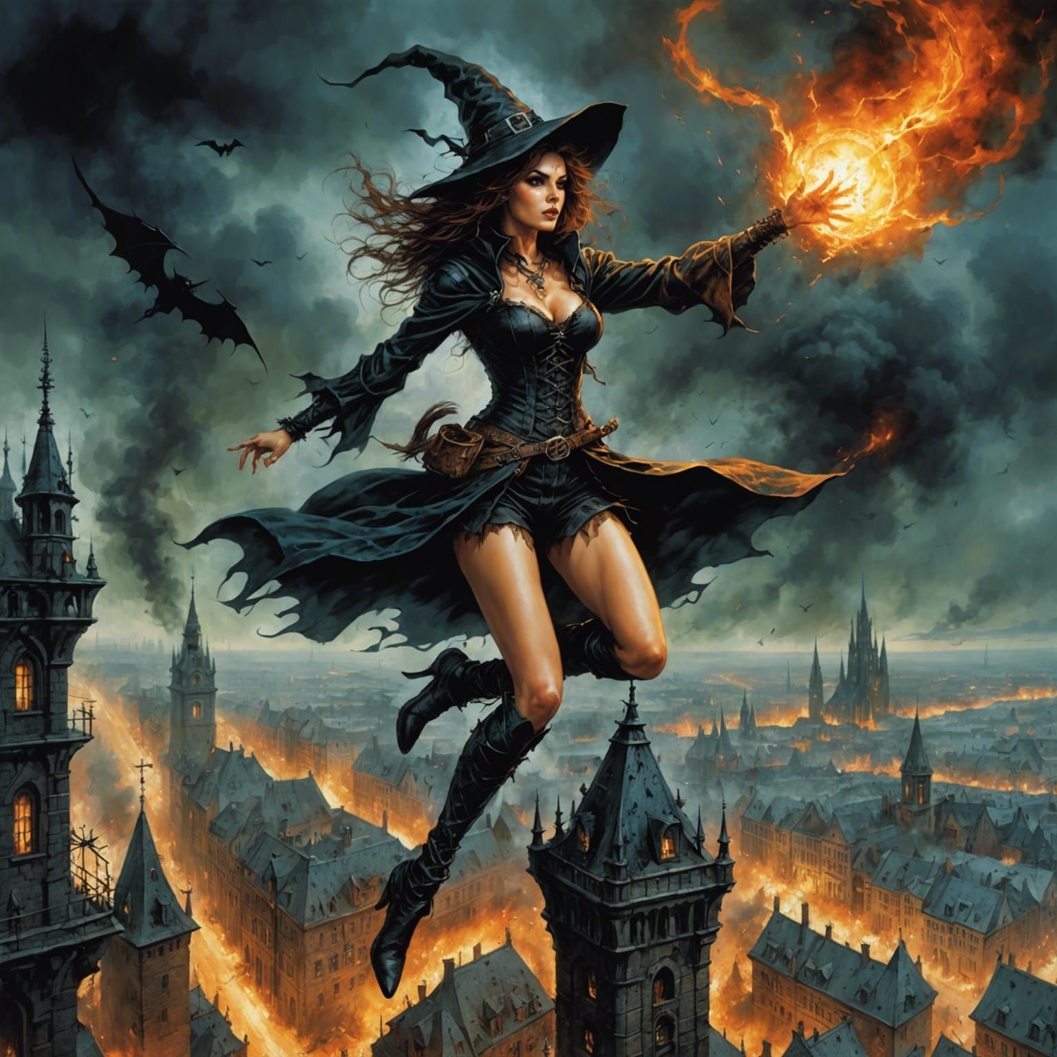 Witch's Leap: A Dark Fantasy Comic Book Illustration