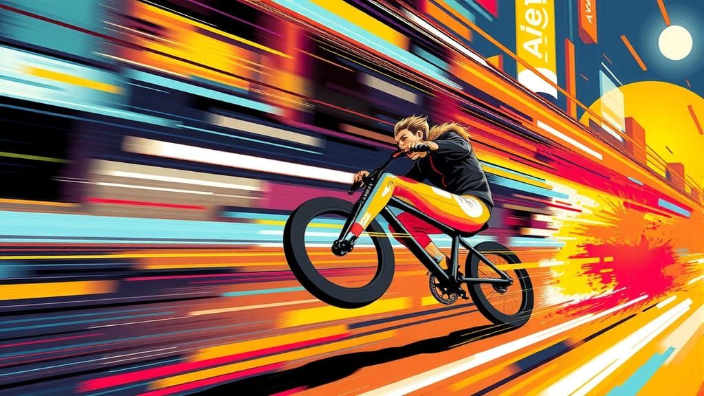 Dynamic Speeding Figure in Futuristic Cityscape