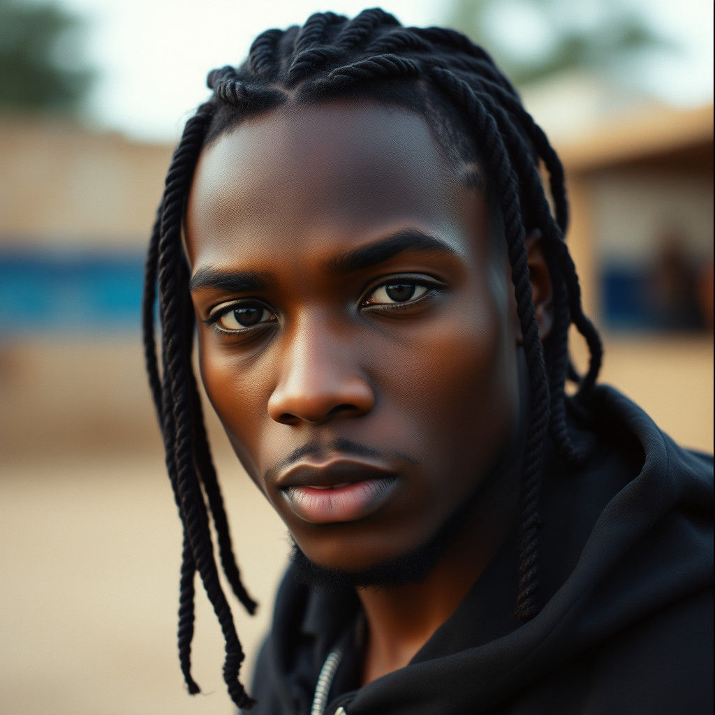 Dramatic Film Still of a Young Man with Braids